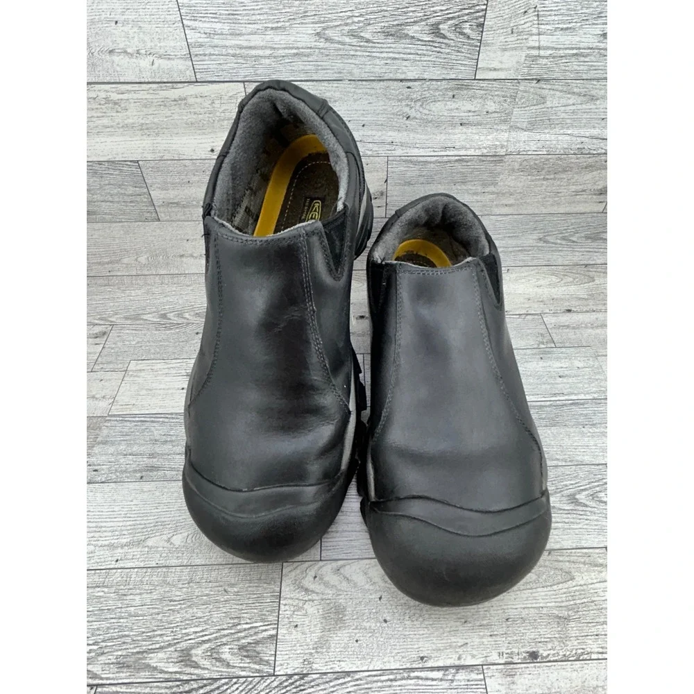 Keen Brixen Low Men 9.5 Black Leather Waterproof Insulated Slip On Shoes 1002268